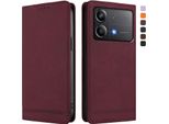 Custodia Per Xiaomi Poco X6 Neo, Retro Custodia In Finto Cuoio Flip Con Supporto E Slot Per Carte Rosso