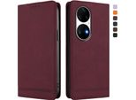 Custodia Per Huawei P50 Pro, Custodia Retro In Finto Cuoio Con Supporto E Slot Per Carte Rosso
