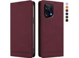 Custodia Per Oppo Find X5, Custodia Retro In Finto Cuoio Flip Con Supporto E Slot Per Carte Rosso