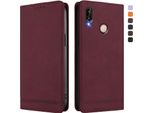 Custodia Per Huawei P20 Lite, Custodia Retro In Finto Cuoio Con Supporto E Slot Per Carte Rosso