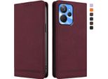 Custodia Per Realme 10T 5G, Retro Custodia In Finto Cuoio Flip Con Supporto E Slot Per Carte Rosso