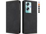Custodia Per Oppo A79 5G, Retro Custodia In Finto Cuoio Flip Con Supporto E Slot Per Carte Di Credito Nero