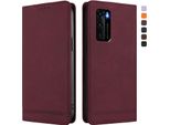 Custodia Per Huawei P40, Flip Case In Finto Cuoio Retrò Con Supporto E Slot Per Carte Di Credito Rosso