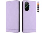 Custodia Per Xiaomi Poco F7, Retro Custodia In Finto Cuoio Flip Con Supporto E Slot Per Carte Viola