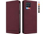 Custodia Per Realme 8 4G/Realme 8 Pro 4G, Custodia Retro In Finto Cuoio Flip Con Supporto E Slot Per Carte Rosso