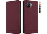 Custodia Per Oppo F17, Custodia Retro In Finto Cuoio Con Supporto E Slot Per Carte Rosso
