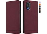 Custodia Per Oppo A38 4G, Custodia Retro In Finto Cuoio Flip Con Supporto E Slot Per Carte Di Credito Rosso