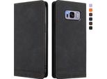 Custodia Per Samsung Galaxy S8 Plus, Custodia Retro In Finto Cuoio Con Supporto E Slot Per Carte Di Credito Nero