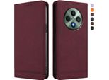 Custodia Per Oppo Reno12 F 5G/Reno12 F 4G, Custodia Retro In Finto Cuoio Flip Con Supporto E Slot Per Carte Di Credito Rosso