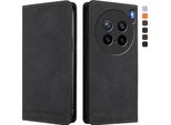 Custodia Per Vivo X200S, Custodia Retro In Finto Cuoio Con Supporto E Slot Per Carte Di Credito Nero