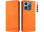 Custodia Per Realme C63 4G, Custodia Retro In Finto Cuoio Con Supporto E Slot Per Carte Di Credito Arancione