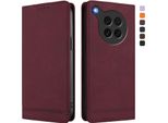 Custodia Per Oppo Find X8S, Custodia Retro In Finto Cuoio Flip Con Supporto E Slot Per Carte Rosso