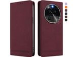 Custodia Per Oppo Find X6 Pro, Custodia Retro In Finto Cuoio Flip Con Supporto E Slot Per Carte Rosso
