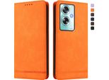 Custodia Per Oppo A79 5G, Retro Custodia In Finto Cuoio Flip Con Supporto E Slot Per Carte Orange