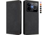 Custodia Per Realme GT3 5G, Custodia Retro In Finto Cuoio Con Supporto E Slot Per Carte Di Credito Nero