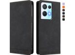 Custodia Per Oppo Reno8 Pro 5G, Custodia Retro In Finto Cuoio Flip Con Supporto E Slot Per Carte Nero