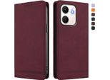 Custodia Per Oppo A5X 4G, Custodia Retro In Finto Cuoio Flip Con Supporto E Slot Per Carte Rosso