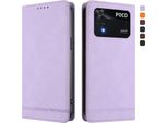 Custodia Per Xiaomi Poco M4 Pro 4G, Retro Custodia In Finto Cuoio Flip Con Supporto E Slot Per Carte Purple