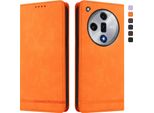 Custodia Per Oppo Find X7, Custodia Retro In Finto Cuoio Flip Con Supporto E Slot Per Carte Arancione