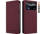 Custodia Per Xiaomi Poco X4 Pro 5G, Retro Custodia Flip In Finto Cuoio Con Supporto E Slot Per Carte Rosso