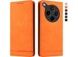 Custodia Per Oppo Find X8S+, Custodia Retro In Finto Cuoio Flip Con Supporto E Slot Per Carte Arancione