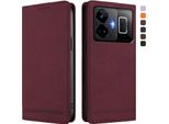 Custodia Per Realme GT3 5G, Custodia Retro In Finto Cuoio Con Supporto E Slot Per Carte Rosso