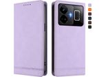 Custodia Per Realme GT3 5G, Custodia Retro In Finto Cuoio Flip Con Supporto E Slot Per Carte Purple