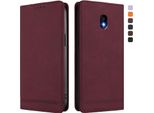 Custodia Per Samsung Galaxy J5 2017, Retro Custodia Flip In Finto Cuoio Con Supporto E Slot Per Carte Rosso