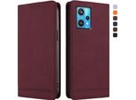 Custodia Per Realme 9 4G/Realme 9 Pro+ 5G, Custodia Retro In Finto Cuoio Con Supporto E Slot Per Carte Rosso