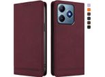 Custodia Per Realme C63 4G, Custodia Retro In Finto Cuoio Con Supporto E Slot Per Carte Di Credito Rosso