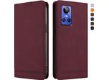 Custodia Per Realme Gt Neo 3, Custodia Retro In Finto Cuoio Con Supporto E Slot Per Carte Di Credito Rosso