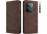 Custodia Per Realme Gt 6/Realme Gt 6T, Custodia Retro In Finto Cuoio Con Supporto E Slot Per Carte Di Credito Marrone