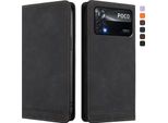 Custodia Per Xiaomi Poco X4 Pro 5G, Retro Custodia Flip In Finto Cuoio Con Supporto E Slot Per Schede Nero