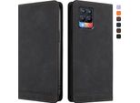 Custodia Per Realme 8 4G/Realme 8 Pro 4G, Custodia Retro In Finto Cuoio Flip Con Supporto E Slot Per Carte Nero