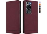 Custodia Per Huawei P60 / P60 Pro, Custodia Retro In Finto Cuoio Con Supporto E Slot Per Carte Rosso