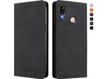 Custodia Per Huawei P20 Lite, Custodia Retro In Finto Cuoio Con Supporto E Slot Per Carte Nero