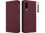 Custodia Per Huawei P30, Custodia Retro In Finto Cuoio Con Supporto E Slot Per Carte Rosso