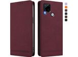 Custodia Per Realme C25, Custodia Retro In Finto Cuoio Con Supporto E Slot Per Carte Di Credito Rosso
