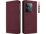 Custodia Per Realme Gt 6/Realme Gt 6T, Custodia Retro In Finto Cuoio Con Supporto E Slot Per Carte Rosso
