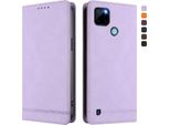 Custodia Per Realme C21Y, Custodia Retro In Finto Cuoio Flip Con Supporto E Slot Per Carte Purple
