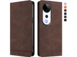 Custodia Per Vivo V40 / V40 Pro, Custodia Retro In Finto Cuoio Con Supporto E Slot Per Carte Di Credito Marrone