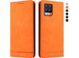 Custodia Per Realme 8 4G/Realme 8 Pro 4G, Custodia Retro In Finto Cuoio Flip Con Supporto E Slot Per Schede Arancione