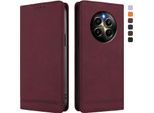 Custodia Per Realme 12 Pro/Realme 12 Pro+, Custodia Retro In Finto Cuoio Flip Con Supporto E Slot Per Carte Rosso
