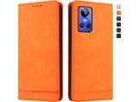 Custodia Per Realme Gt Neo 3, Custodia Retro In Finto Cuoio Con Supporto E Slot Per Carte Di Credito Arancione