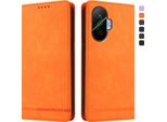 Custodia Per Xiaomi Poco F7, Retro Custodia In Finto Cuoio Flip Con Supporto E Slot Per Carte Orange