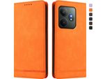 Custodia Per Realme Gt 6/Realme Gt 6T, Custodia Retro In Finto Cuoio Flip Con Supporto E Slot Per Carte Arancione