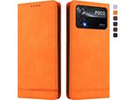 Custodia Per Xiaomi Poco X4 Pro 5G, Retro Custodia Flip In Finto Cuoio Con Supporto E Slot Per Schede Arancione