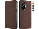 Custodia Per Xiaomi Poco F7, Retro In Finto Cuoio Flip Case Con Supporto E Slot Per Schede Brown