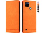 Custodia Per Realme C21Y, Custodia Retro In Finto Cuoio Con Supporto E Slot Per Carte Di Credito Arancione