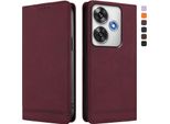 Custodia Per Xiaomi Poco F6, Retro Custodia In Finto Cuoio Flip Con Supporto E Slot Per Carte Rosso